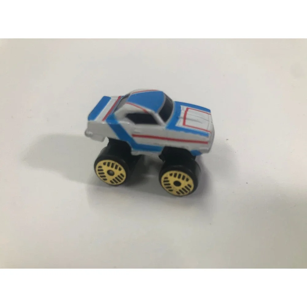 Mini Monster Truck Toy Car White Blue Red Racing Stripes Big Wheels